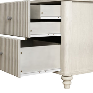 English Elm Fluted Nightstand Set of Two Mid Century Modern Bedside Tables with Three Drawers Beige W1716P298937