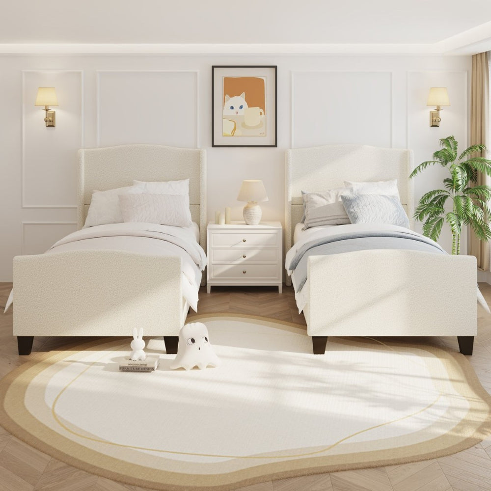 English Elm Twin Platform Bed Tall Teddy Velvet Headboard Plush Upholstered Frame No Box Spring W1716P335670
