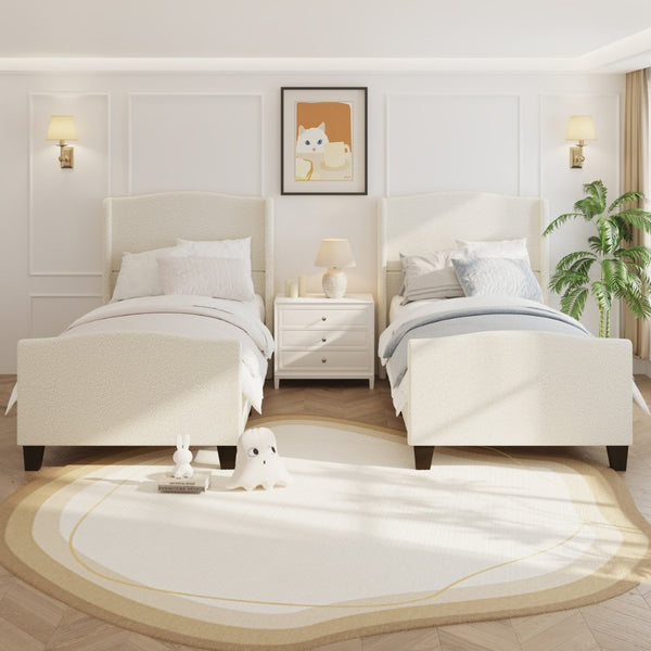 English Elm Twin Platform Bed Tall Teddy Velvet Headboard Plush Upholstered Frame No Box Spring W1716P335670