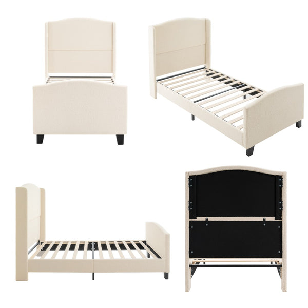 English Elm Twin Platform Bed Tall Teddy Velvet Headboard Plush Upholstered Frame No Box Spring W1716P335670