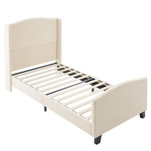 English Elm Twin Platform Bed Tall Teddy Velvet Headboard Plush Upholstered Frame No Box Spring W1716P335670