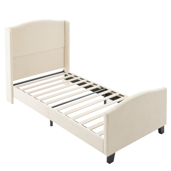 English Elm Twin Platform Bed Tall Teddy Velvet Headboard Plush Upholstered Frame No Box Spring W1716P335670