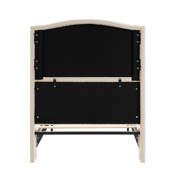English Elm Twin Platform Bed Tall Teddy Velvet Headboard Plush Upholstered Frame No Box Spring W1716P335670
