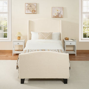 English Elm Twin Platform Bed Tall Teddy Velvet Headboard Plush Upholstered Frame No Box Spring W1716P335670
