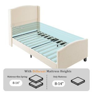 English Elm Twin Platform Bed Tall Teddy Velvet Headboard Plush Upholstered Frame No Box Spring W1716P335670