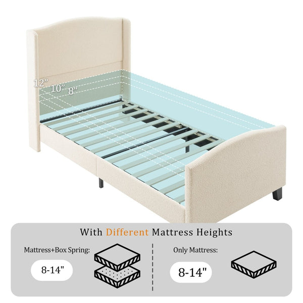 English Elm Twin Platform Bed Tall Teddy Velvet Headboard Plush Upholstered Frame No Box Spring W1716P335670