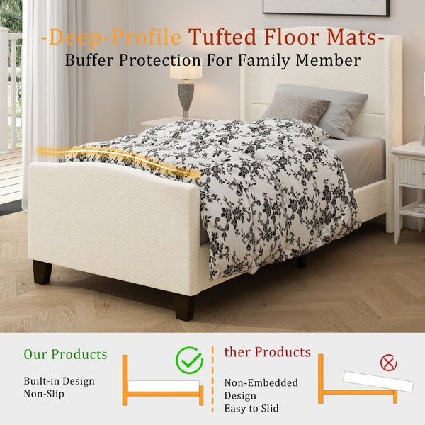 English Elm Twin Platform Bed Tall Teddy Velvet Headboard Plush Upholstered Frame No Box Spring W1716P335670