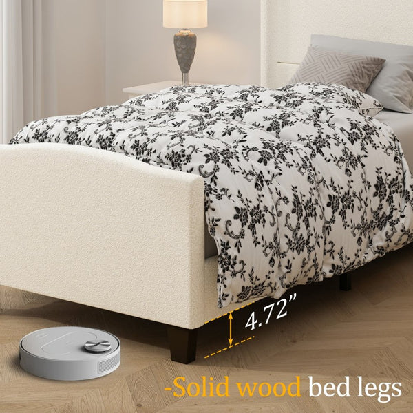 English Elm Twin Platform Bed Tall Teddy Velvet Headboard Plush Upholstered Frame No Box Spring W1716P335670
