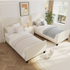 English Elm Twin Platform Bed Tall Teddy Velvet Headboard Plush Upholstered Frame No Box Spring W1716P335670