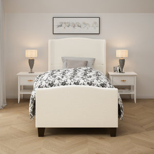 English Elm Twin Platform Bed Tall Teddy Velvet Headboard Plush Upholstered Frame No Box Spring W1716P335670