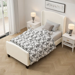 English Elm Twin Platform Bed Tall Teddy Velvet Headboard Plush Upholstered Frame No Box Spring W1716P335670