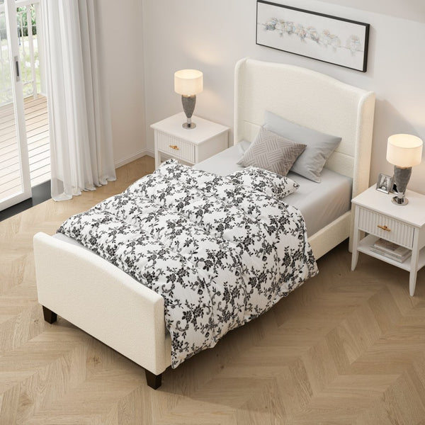 English Elm Twin Platform Bed Tall Teddy Velvet Headboard Plush Upholstered Frame No Box Spring W1716P335670