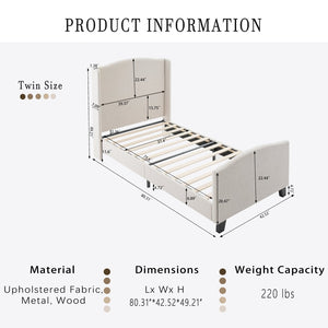 English Elm Twin Platform Bed Tall Teddy Velvet Headboard Plush Upholstered Frame No Box Spring W1716P335670