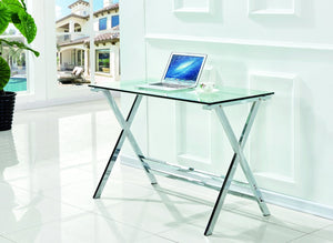 English Elm Glass Sofa Table Single Bent Tempered Transparent Desk for Compact Home Office W1718P293250