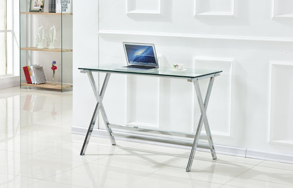 English Elm Glass Sofa Table Single Bent Tempered Transparent Desk for Compact Home Office W1718P293250