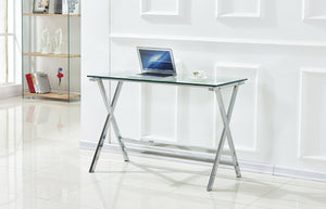 English Elm Glass Sofa Table Single Bent Tempered Transparent Desk for Compact Home Office W1718P293250