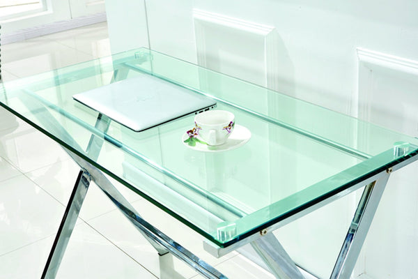 English Elm Glass Sofa Table Single Bent Tempered Transparent Desk for Compact Home Office W1718P293250