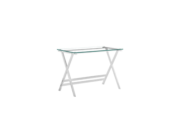English Elm Glass Sofa Table Single Bent Tempered Transparent Desk for Compact Home Office W1718P293250