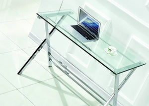 English Elm Glass Sofa Table Single Bent Tempered Transparent Desk for Compact Home Office W1718P293250