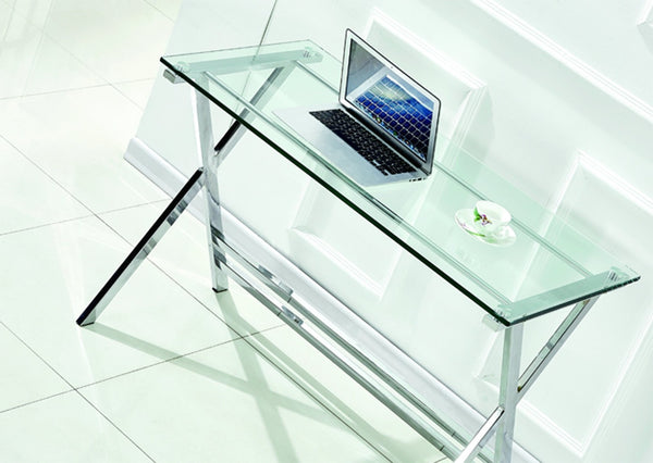 English Elm Glass Sofa Table Single Bent Tempered Transparent Desk for Compact Home Office W1718P293250