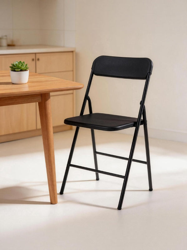 English Elm 4 Pack Stackable Steel Folding Chairs with PP Seat for Events Weddings and Office Black W1718P447156