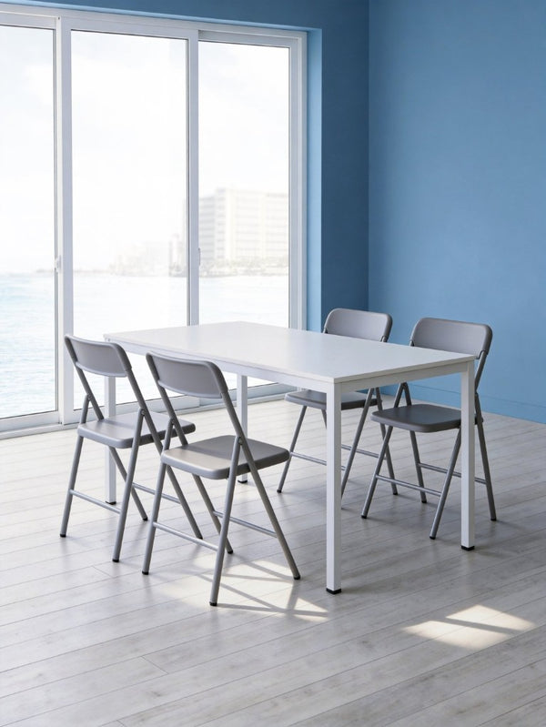 English Elm 4 Pack Stackable Steel Folding Chairs with PP Seat for Events Weddings and Office Grey W1718P447168