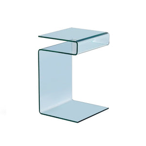 English Elm Glass S-Shaped Sculptural End Table Tempered Clear Top for Living Room or Bedroom W1718P566619