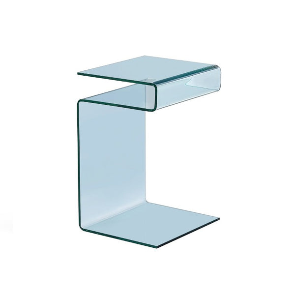 English Elm Glass S-Shaped Sculptural End Table Tempered Clear Top for Living Room or Bedroom W1718P566619