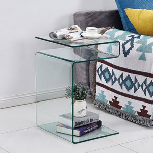 English Elm Glass S-Shaped Sculptural End Table Tempered Clear Top for Living Room or Bedroom W1718P566619
