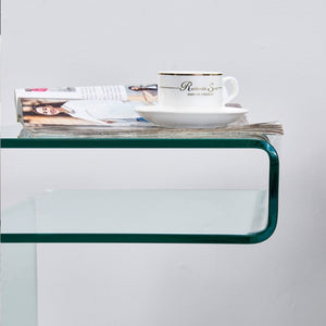 English Elm Glass S-Shaped Sculptural End Table Tempered Clear Top for Living Room or Bedroom W1718P566619