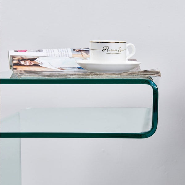 English Elm Glass S-Shaped Sculptural End Table Tempered Clear Top for Living Room or Bedroom W1718P566619