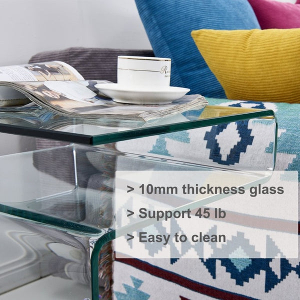 English Elm Glass S-Shaped Sculptural End Table Tempered Clear Top for Living Room or Bedroom W1718P566619