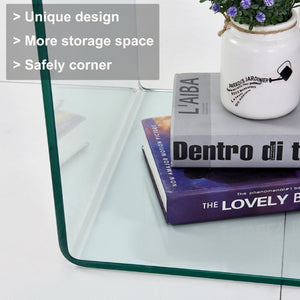 English Elm Glass S-Shaped Sculptural End Table Tempered Clear Top for Living Room or Bedroom W1718P566619
