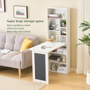 English Elm Fold-out Murphy Wall Desk Cabinet with Chalkboard Panel and Shelves for Small Spaces Ancient White W1733P309480
