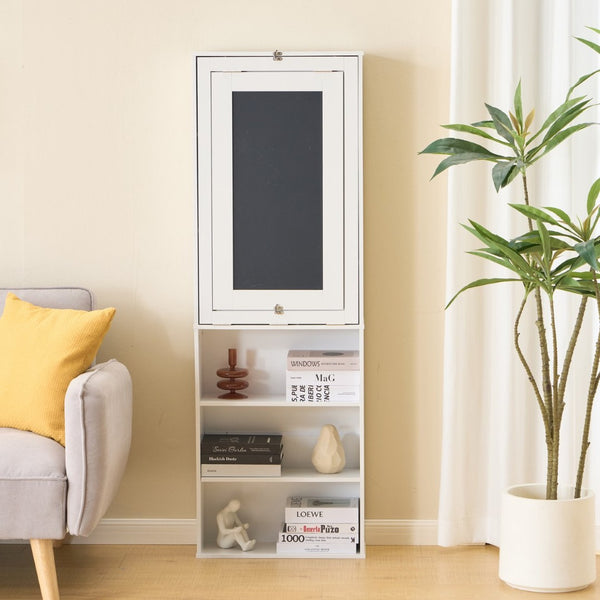 English Elm Fold-out Murphy Wall Desk Cabinet with Chalkboard Panel and Shelves for Small Spaces Ancient White W1733P309480