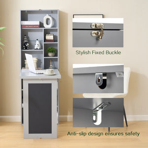 English Elm Fold-out Murphy Wall Desk Cabinet with Chalkboard Panel and Shelves for Small Spaces Antique Grey W1733P309483