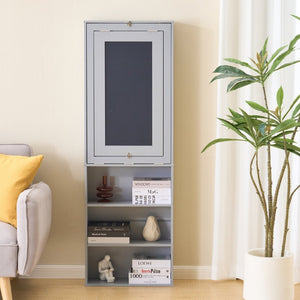 English Elm Fold-out Murphy Wall Desk Cabinet with Chalkboard Panel and Shelves for Small Spaces Antique Grey W1733P309483