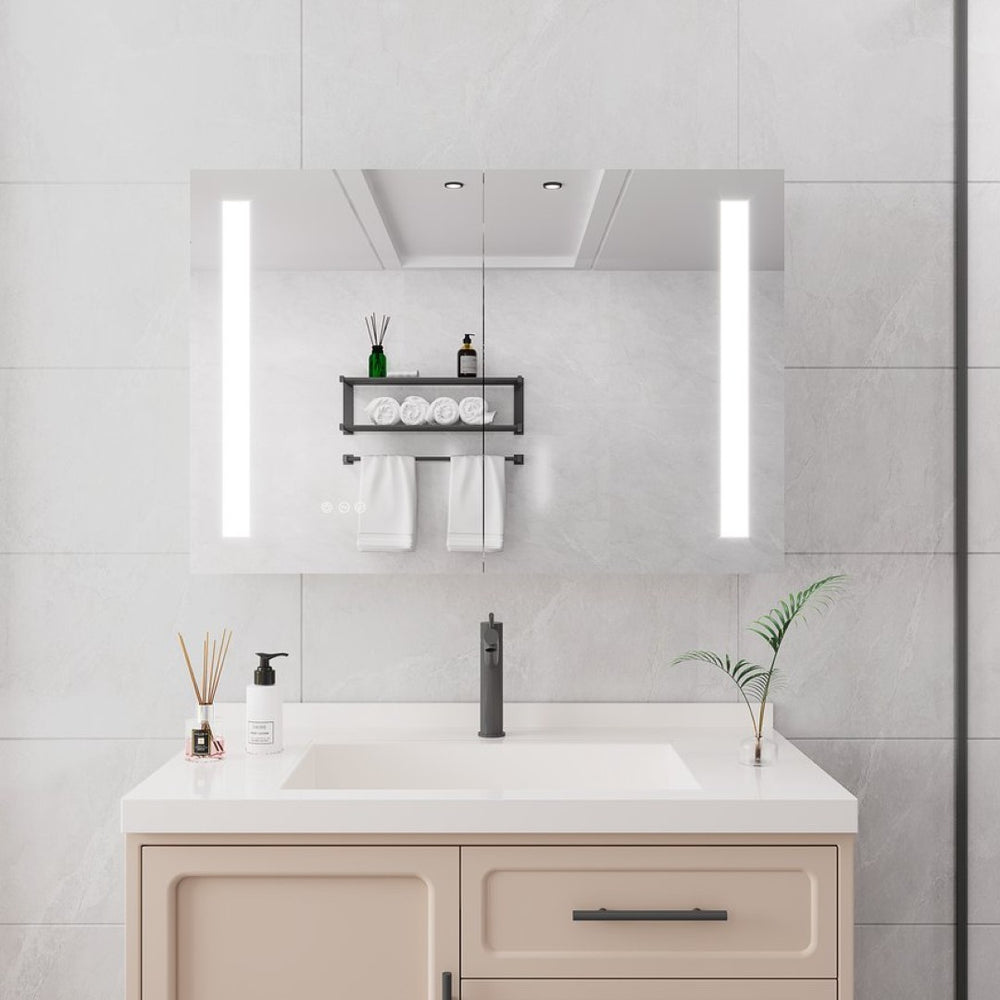 English Elm Bathroom Aluminum Medicine Cabinet with Led Mirror Defogger Dimmer and Dual Doors W1738100828