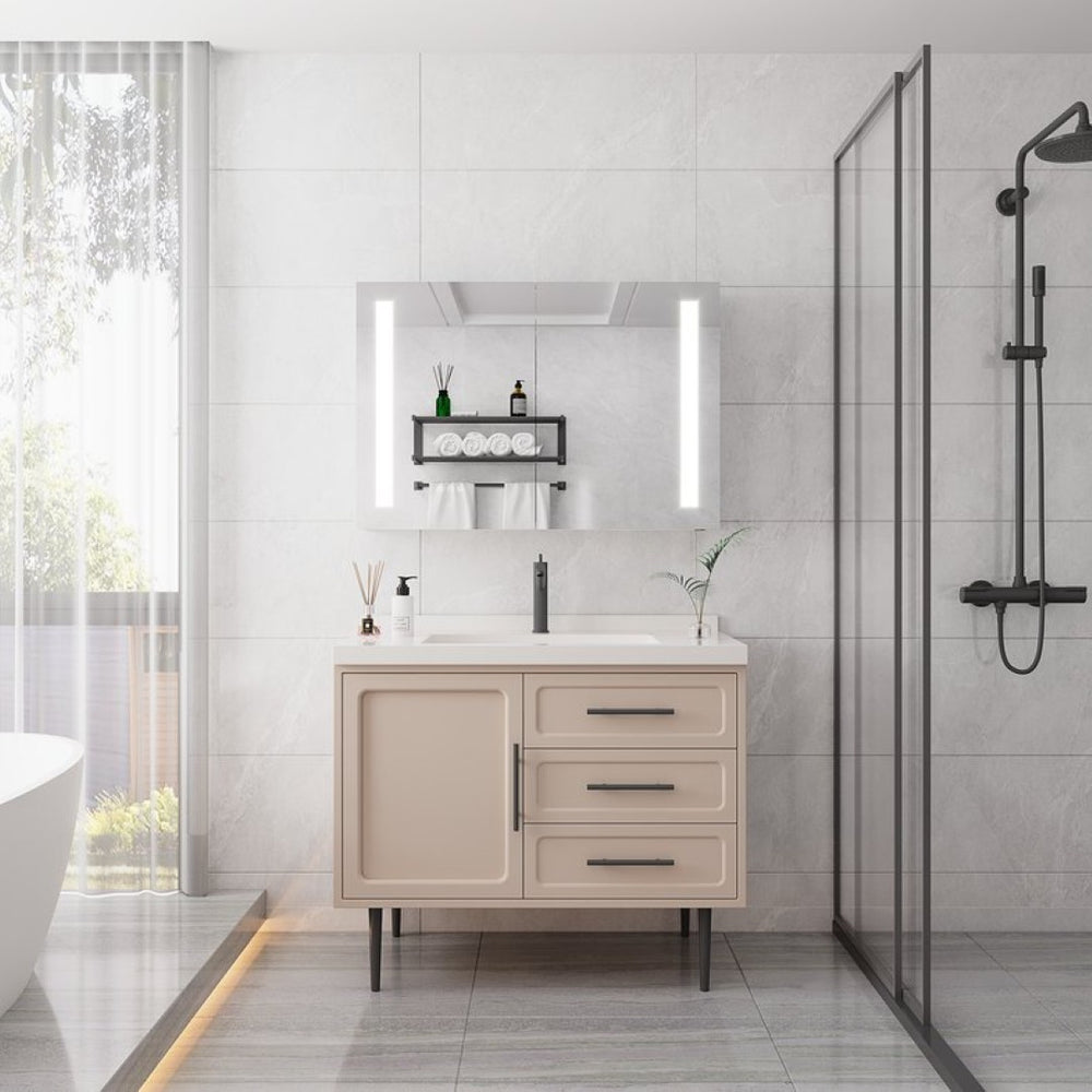 English Elm Bathroom Aluminum Medicine Cabinet with Led Mirror Defogger Dimmer and Dual Doors W1738100828