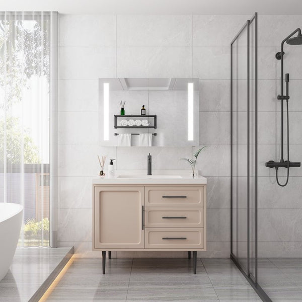 English Elm Bathroom Aluminum Medicine Cabinet with Led Mirror Defogger Dimmer and Dual Doors W1738100828