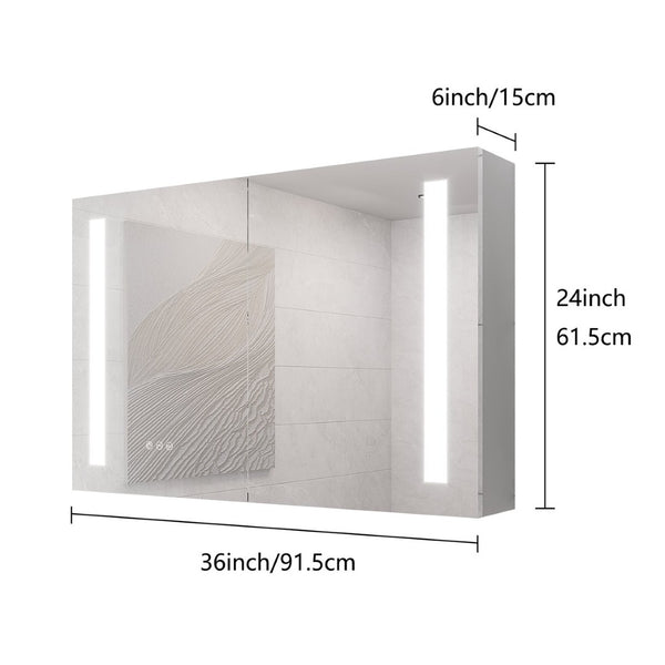 English Elm Bathroom Aluminum Medicine Cabinet with Led Mirror Defogger Dimmer and Dual Doors W1738100828
