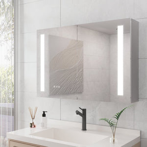 English Elm Bathroom Aluminum Medicine Cabinet with Led Mirror Defogger Dimmer and Dual Doors W1738100828