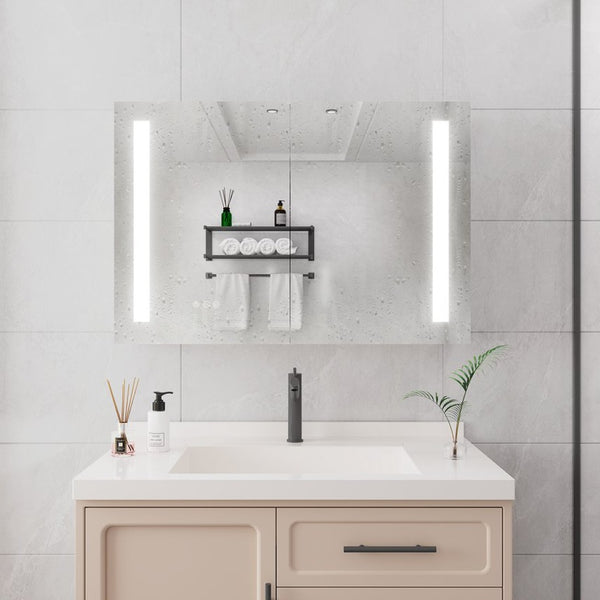 English Elm Bathroom Aluminum Medicine Cabinet with Led Mirror Defogger Dimmer and Dual Doors W1738100828