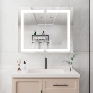 English Elm 36 Inch Aluminum LED Lighted Medicine Cabinet Dimmable Anti-Fog Double Door Bathroom Mirror W1738100837