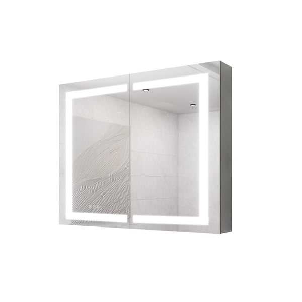 English Elm 36 Inch Aluminum LED Lighted Medicine Cabinet Dimmable Anti-Fog Double Door Bathroom Mirror W1738100837
