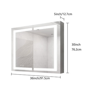 English Elm 36 Inch Aluminum LED Lighted Medicine Cabinet Dimmable Anti-Fog Double Door Bathroom Mirror W1738100837