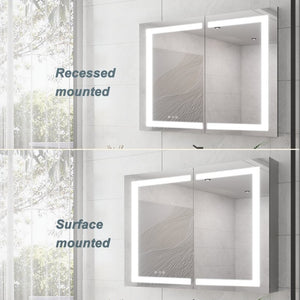 English Elm 36 Inch Aluminum LED Lighted Medicine Cabinet Dimmable Anti-Fog Double Door Bathroom Mirror W1738100837
