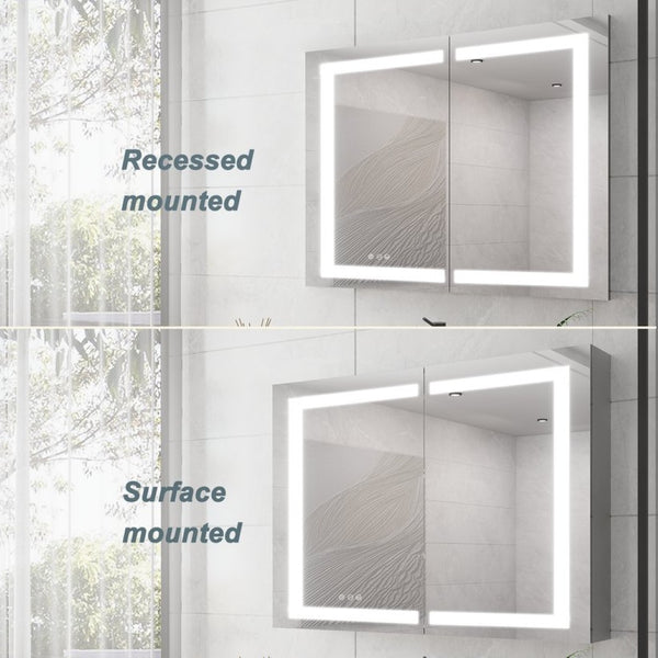 English Elm 36 Inch Aluminum LED Lighted Medicine Cabinet Dimmable Anti-Fog Double Door Bathroom Mirror W1738100837