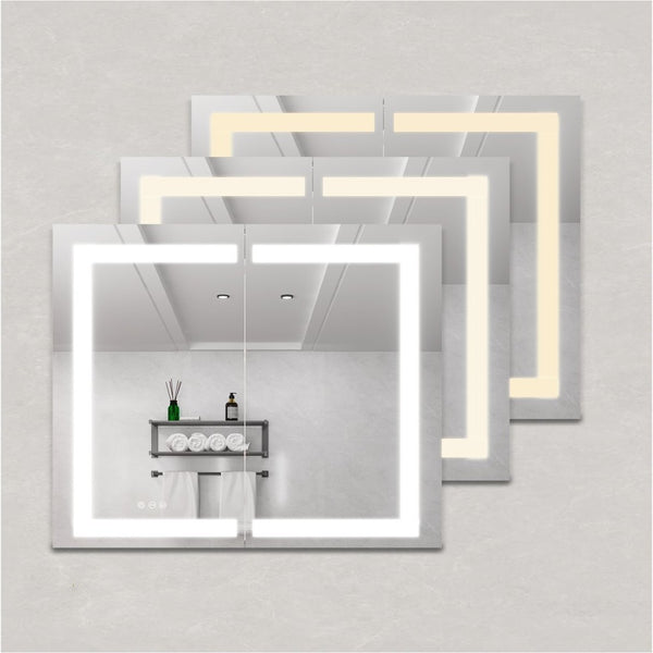 English Elm 36 Inch Aluminum LED Lighted Medicine Cabinet Dimmable Anti-Fog Double Door Bathroom Mirror W1738100837