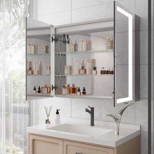 English Elm 36 Inch Aluminum LED Lighted Medicine Cabinet Dimmable Anti-Fog Double Door Bathroom Mirror W1738100837
